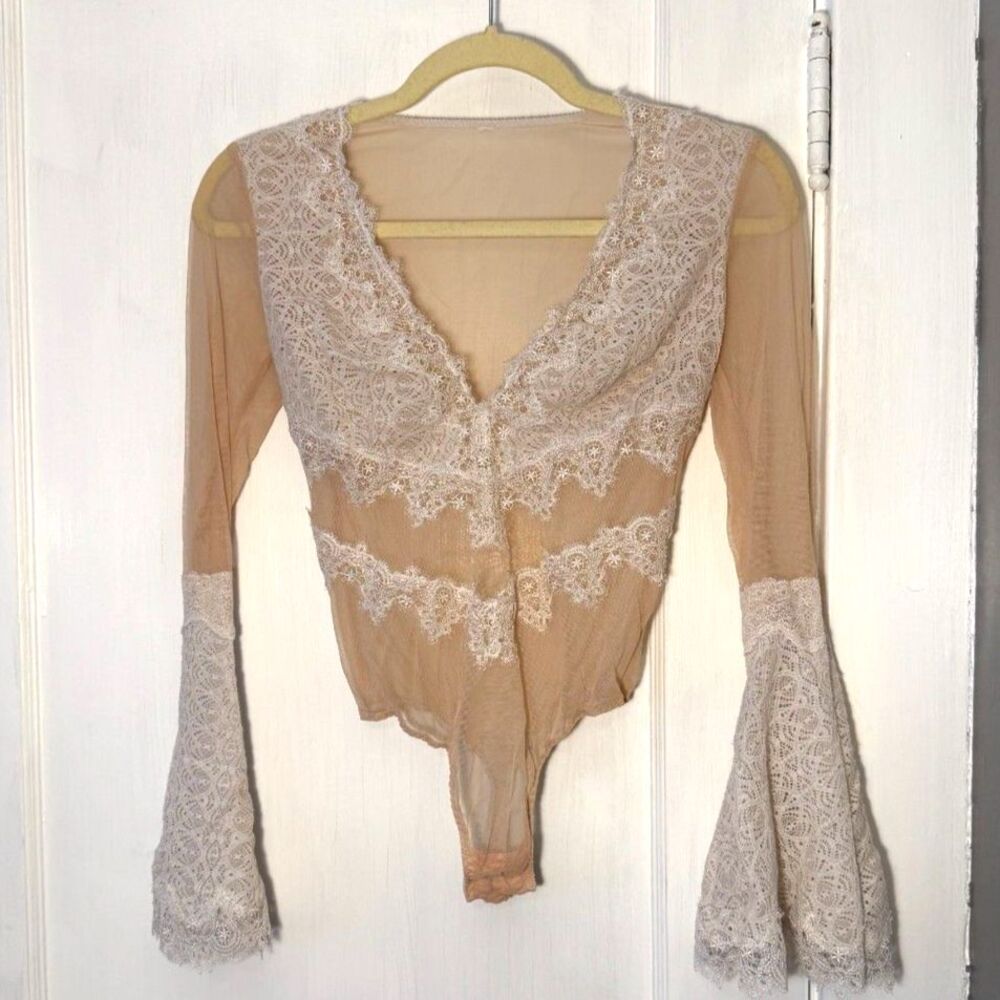 Victoria's Secret Nude Mesh White Lace Teddy Bodysuit